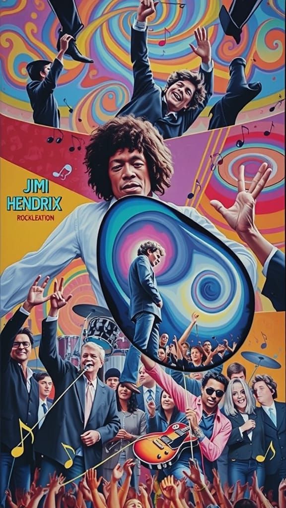 Psychedelic Collage of Rock Legend in 1960s Style