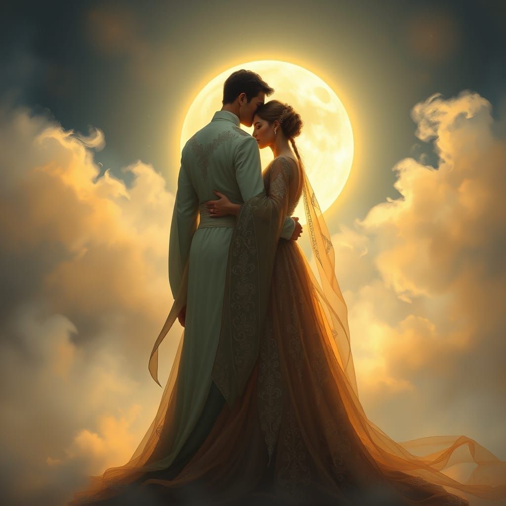 Moonlit Embrace in Ethereal, Mystical Realism