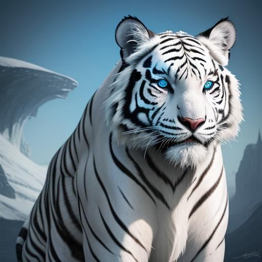 Snarling White Tiger Portrait in Fantasy Style