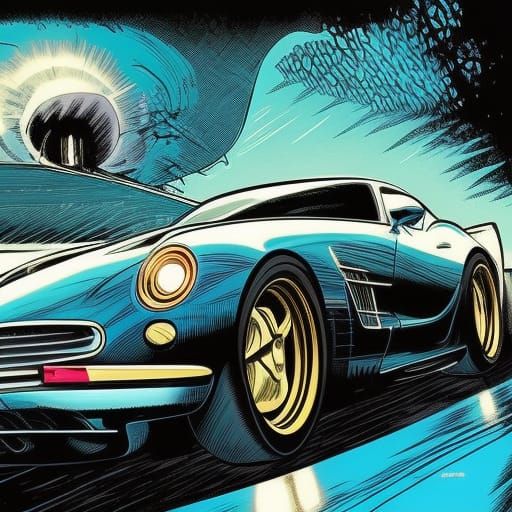 Vibrant Comic Book-Style Car in Motion
