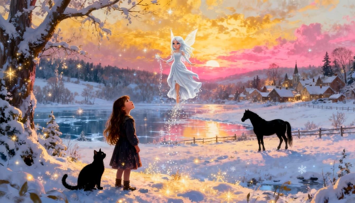 Tiny Winter Fairy Conjures Snow with Magic Wand