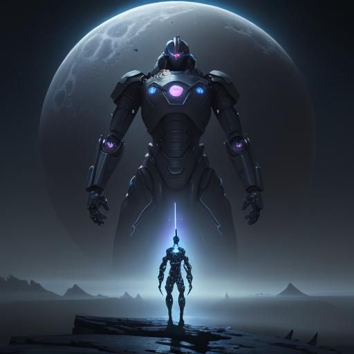 Dark Soldier at Universe Edge in Detailed Matte Painting