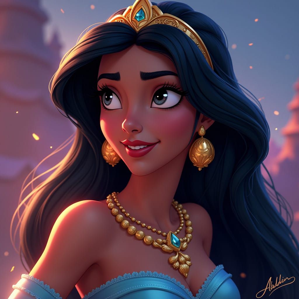 Hyperrealistic Princess Jasmine in Vibrant Mid Shot