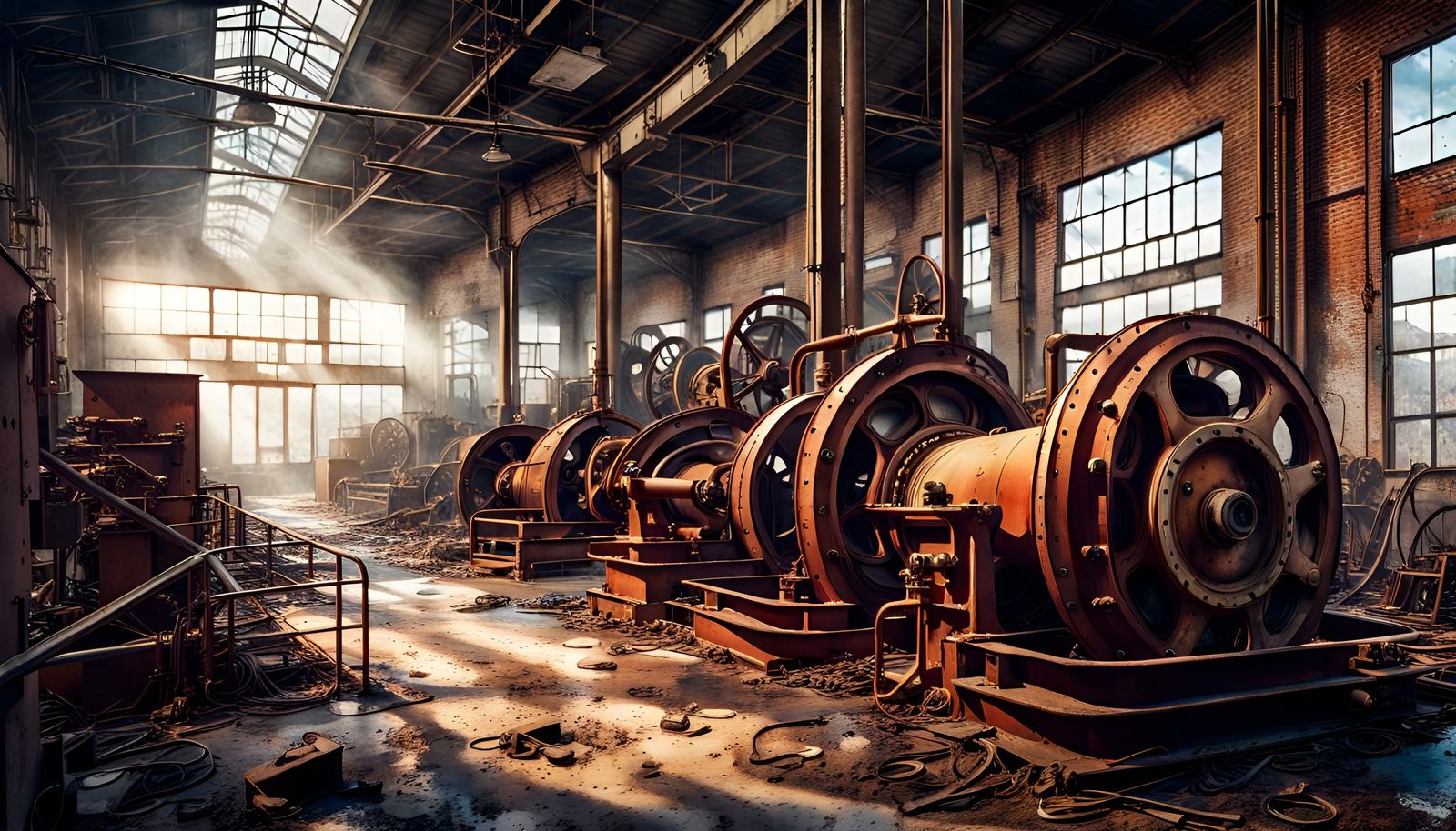 Abandoned Factory Interior with Antique Machinery