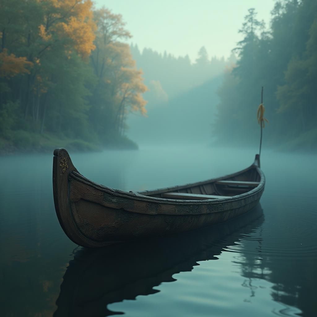 Rowboat on Misty Lake, Photorealistic Matte Painting