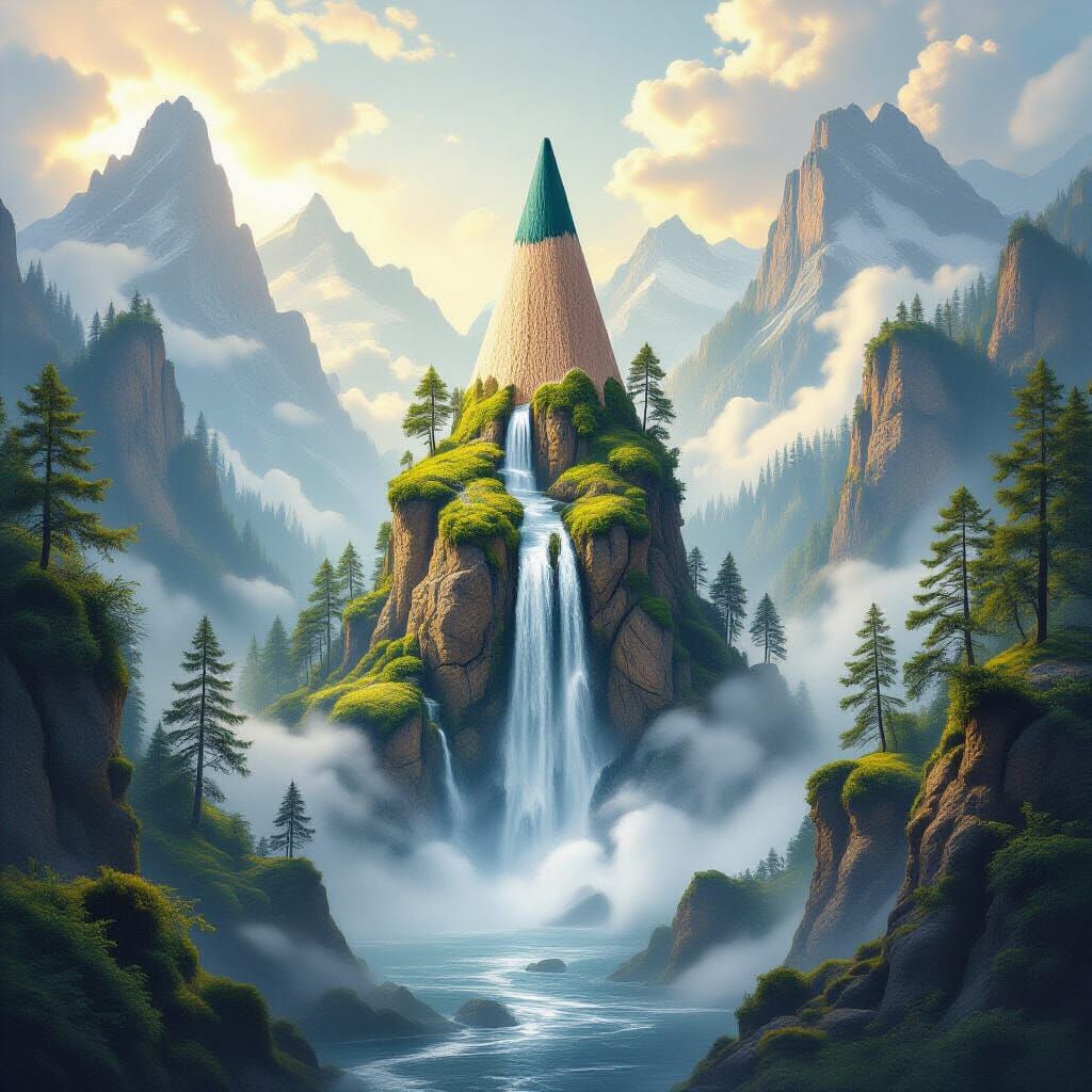 Surreal Pencil Waterfall in Golden Morning Light