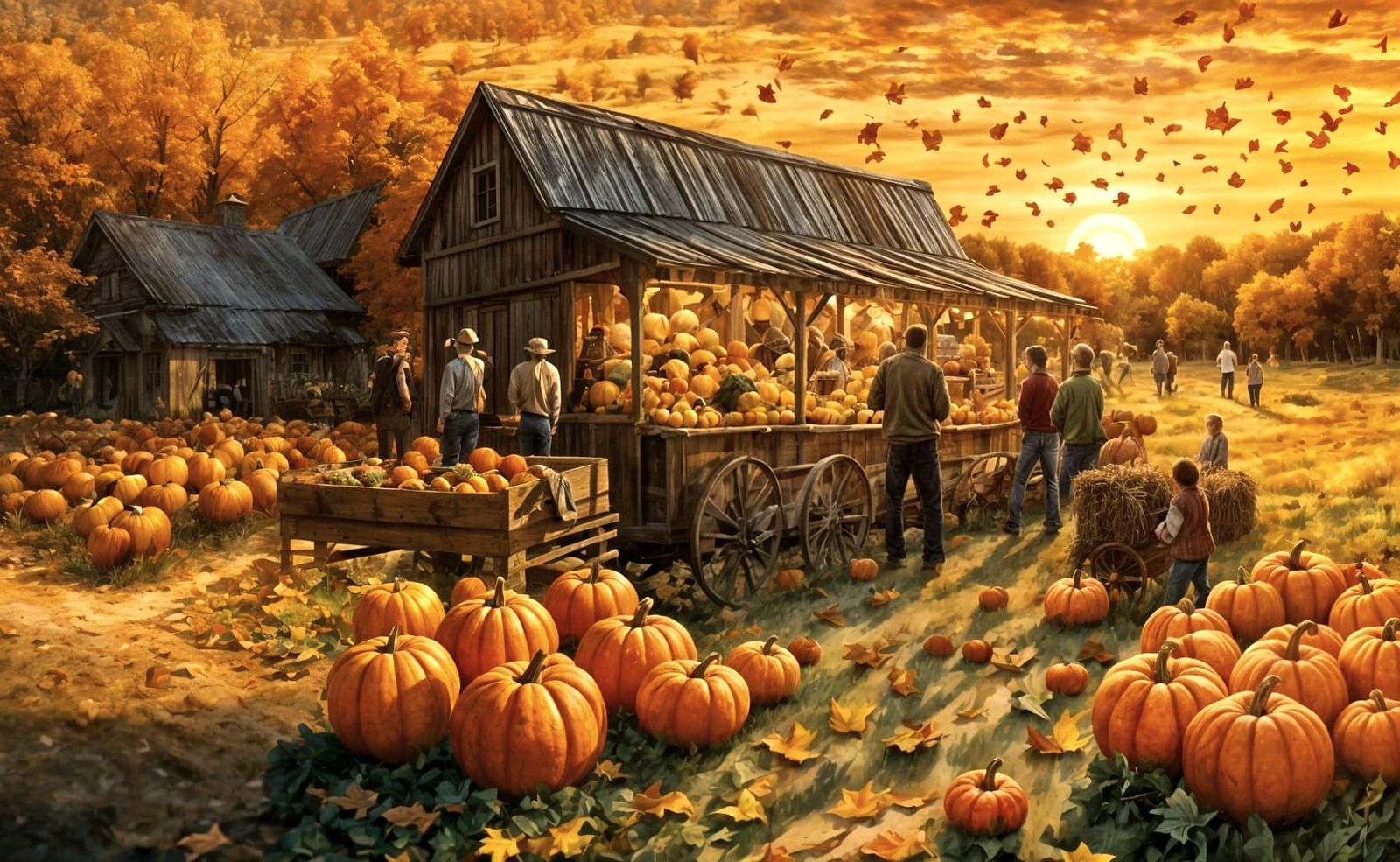Rustic Harvest Festival Farm Stand with Autumn Pumpkins