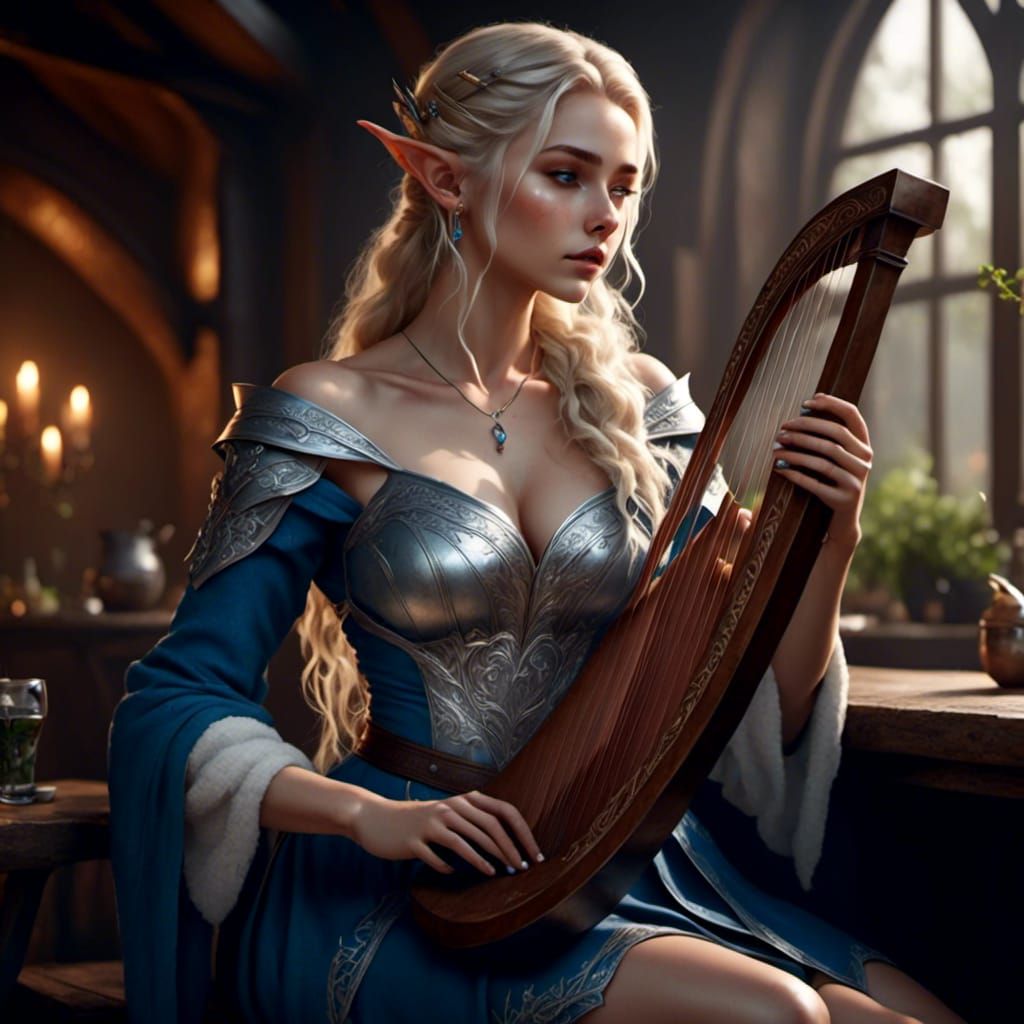 Female Bard Playing A Variety of Instruments