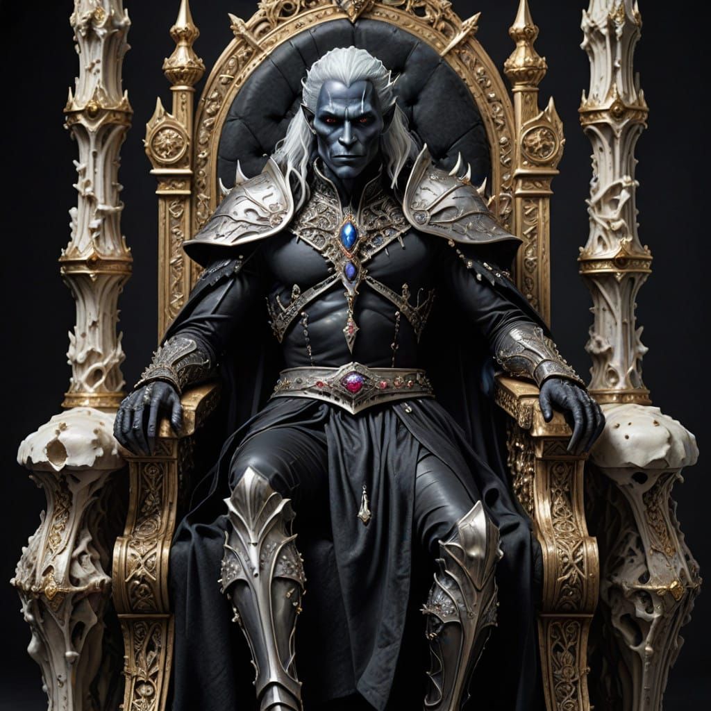 Regal Drow King in Crystal Throne
