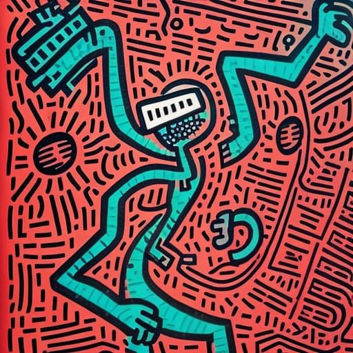Man Emerging from Circuit Board in Pop Art Style