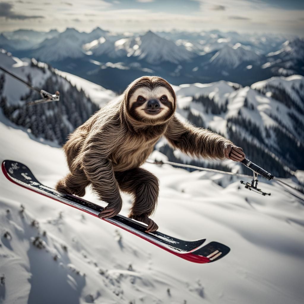 Sloths on Skis Performing Aerial Jumps