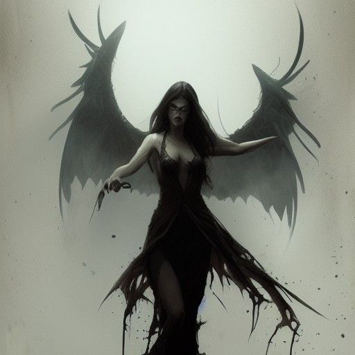 Dark Goddess in Misty Wood, Sinister Fantasy Art
