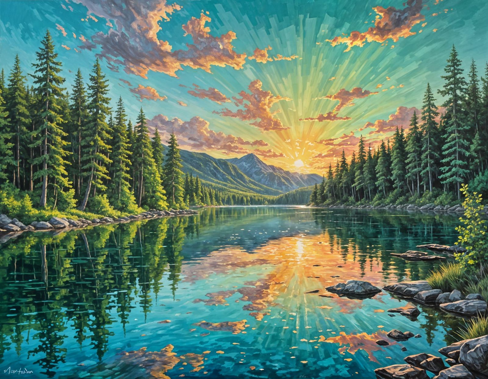 Emerald Lake Sunset: Oil Painting