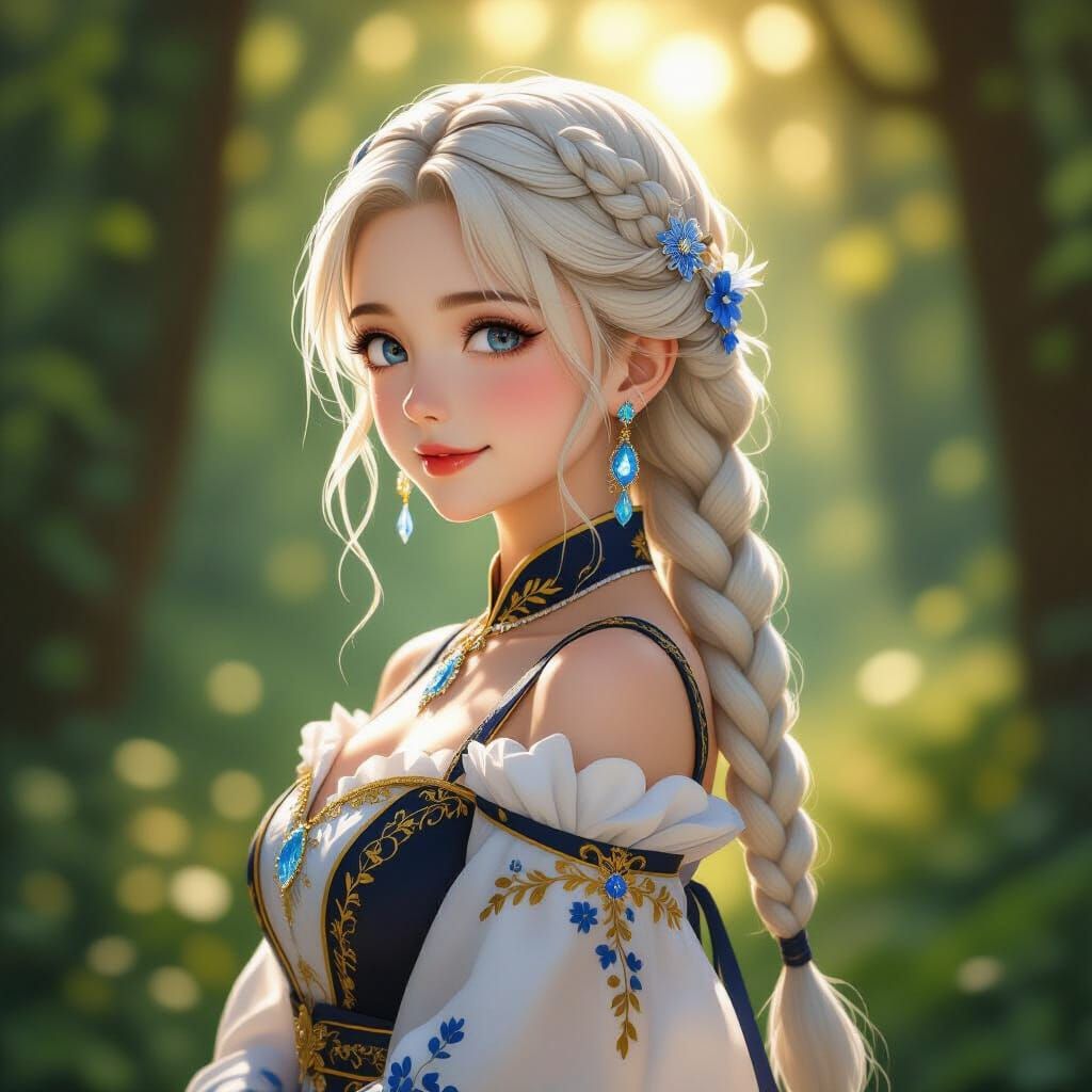 Anime Woman in Enchanted Forest, Fantasy Portrait