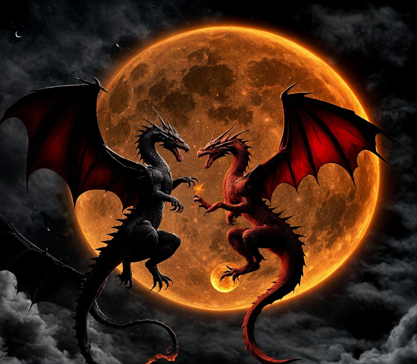 Dragons Clash Under Golden Moonlight
