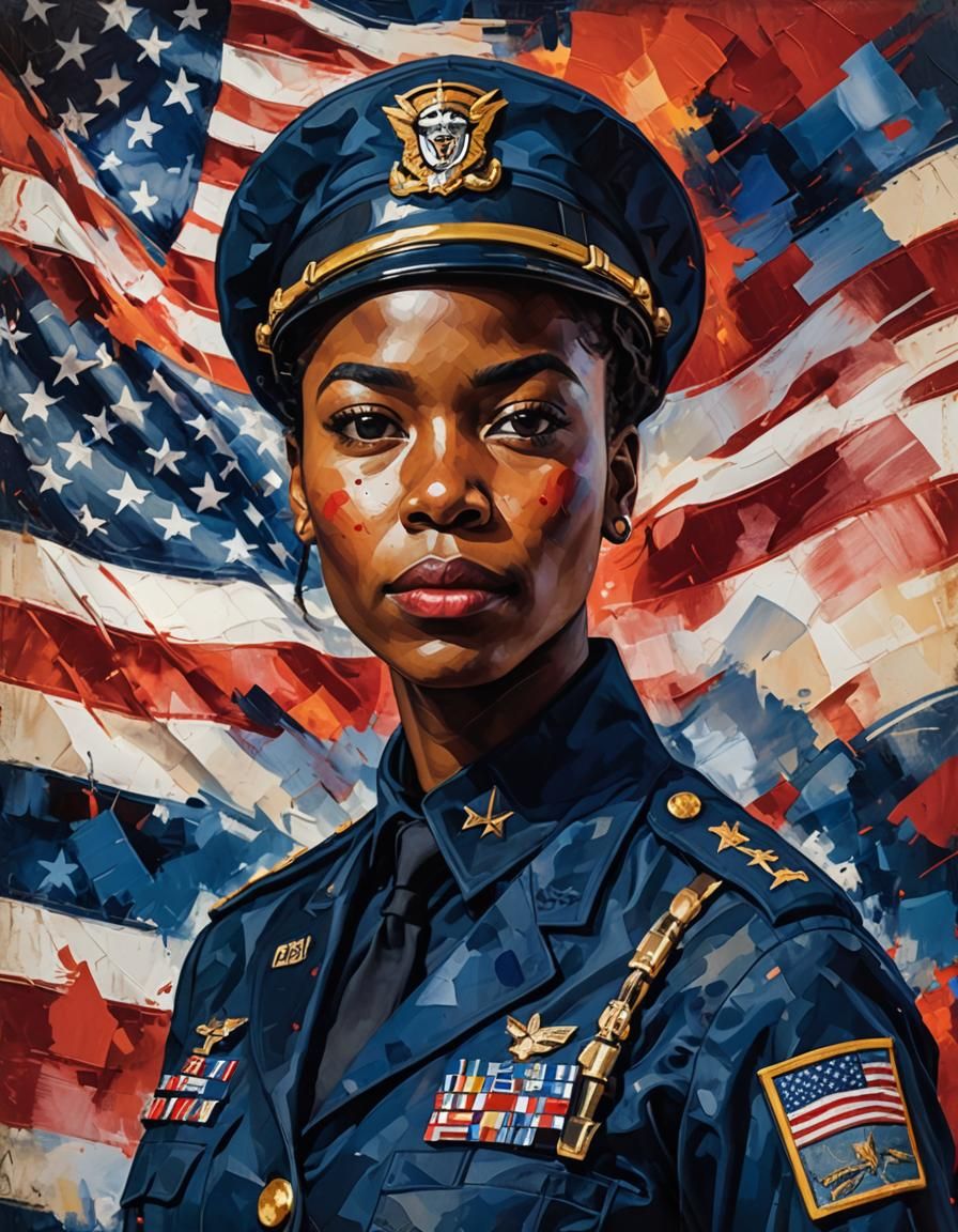 African American Soldier Portrait with Abstract Flag