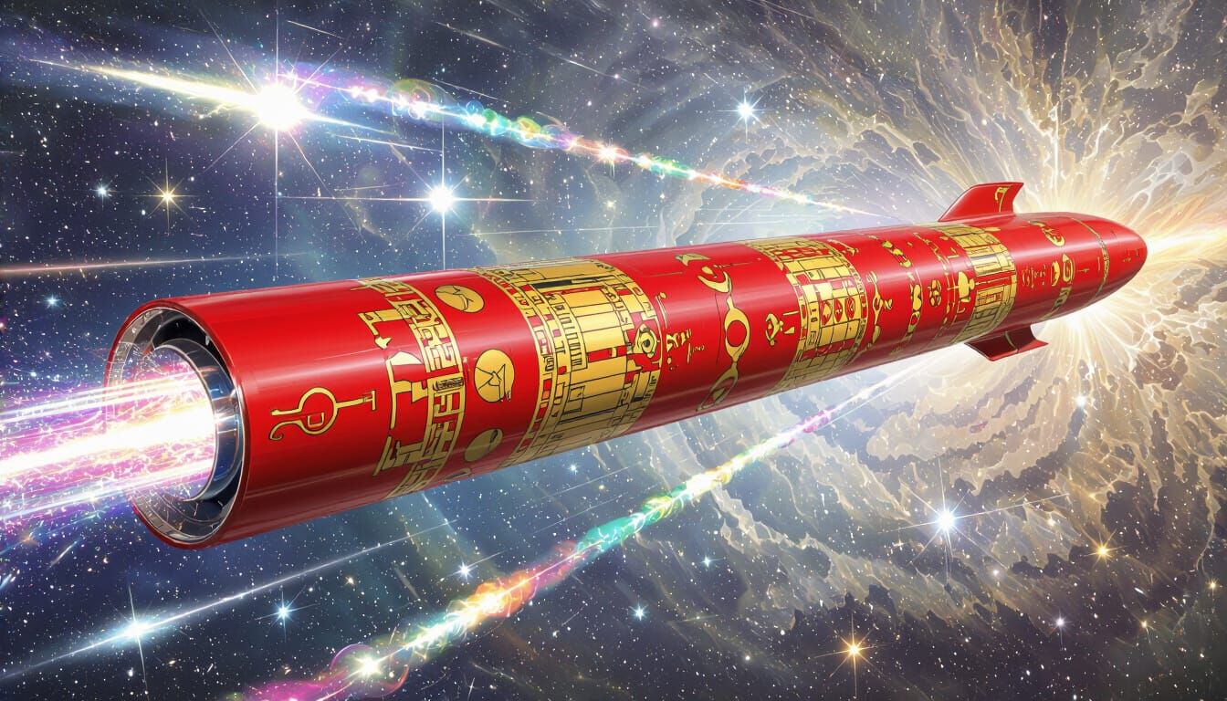 Gustav Klimt-Inspired Starship Races Through Space