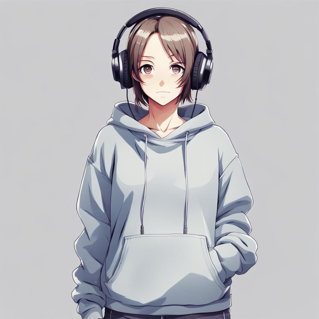 Anime Girl with Headphones in Manga Style