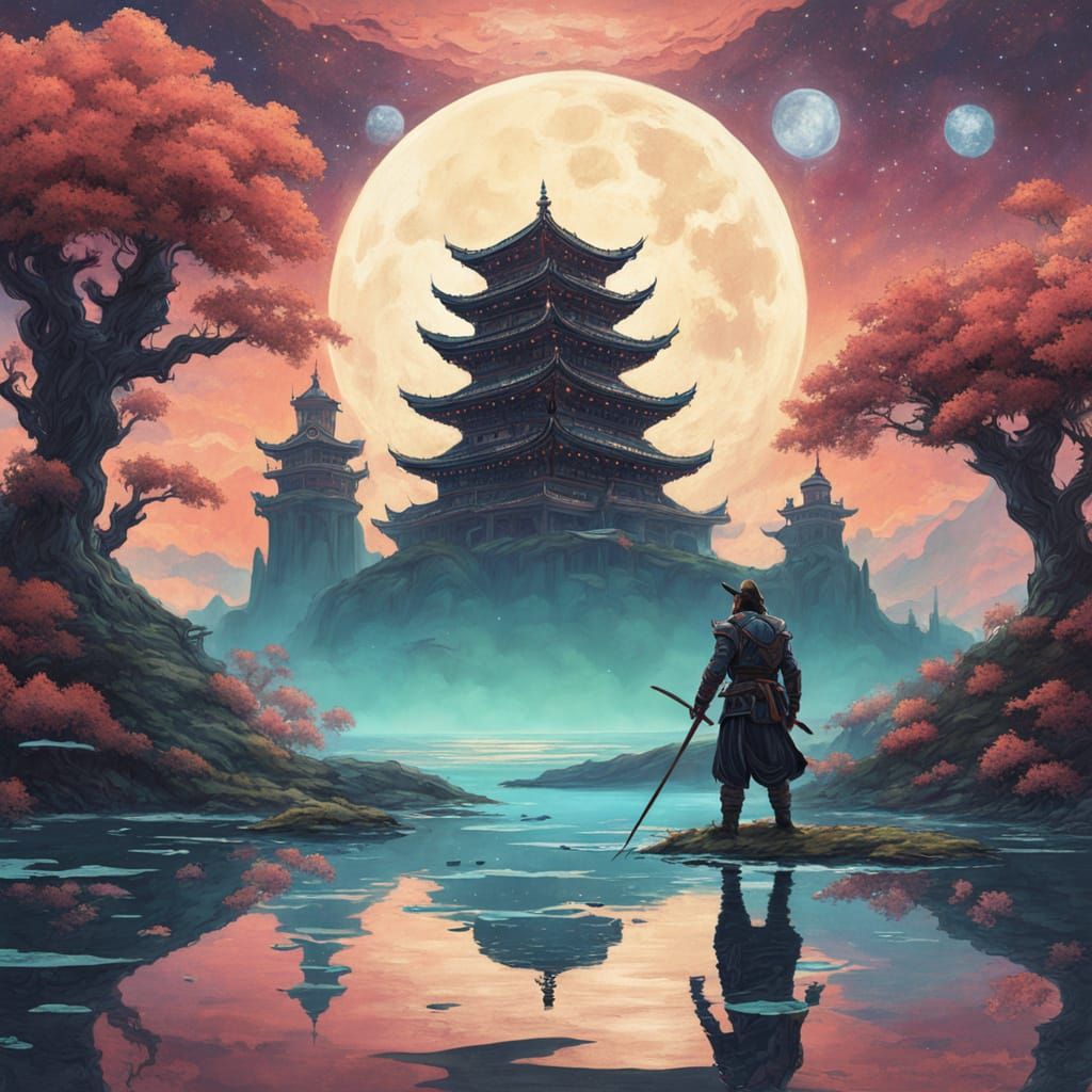 Celestial Samurai in Art Nouveau Cosmic Fantasy