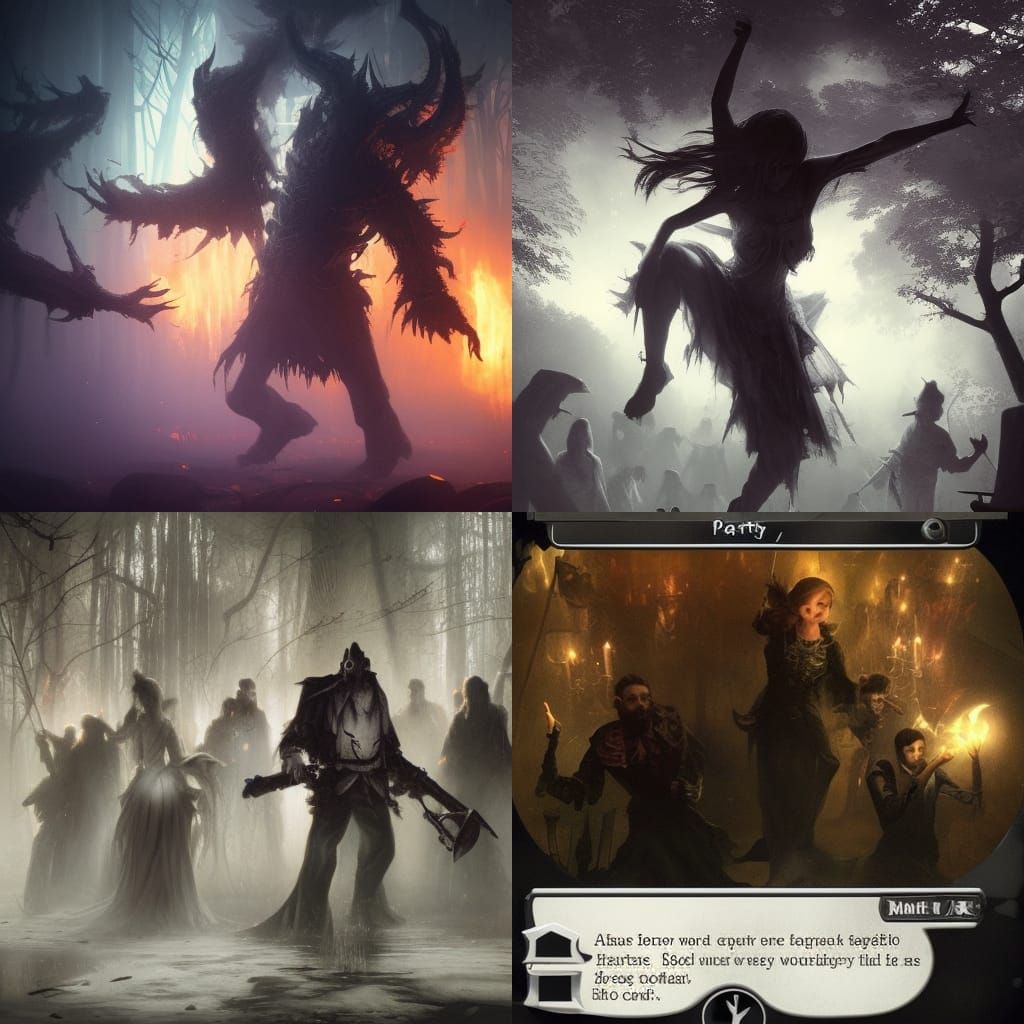 Dark Fantasy Ghost Party in Art Nouveau Style