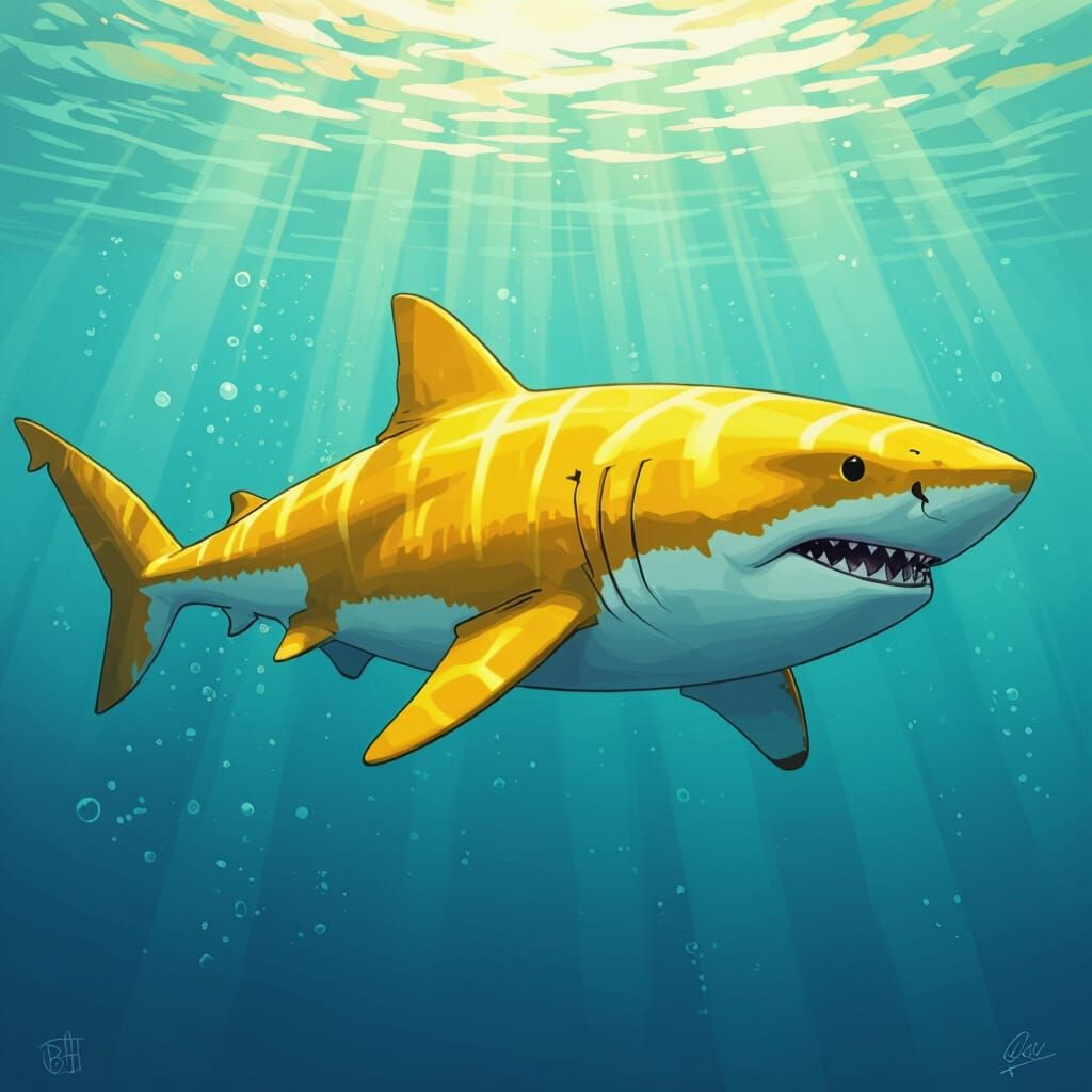 Arkey, a Big Yellow Shark in Digital Art Style