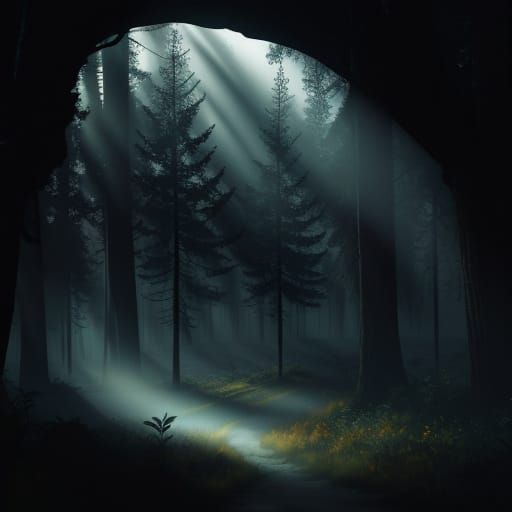 Misty Forest in Golden Hour: Cinematic Digital Art