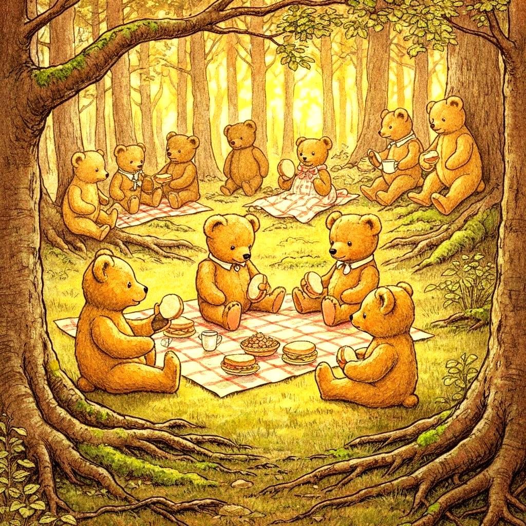 Teddy Bears' Picnic in Arthur Rackham Style