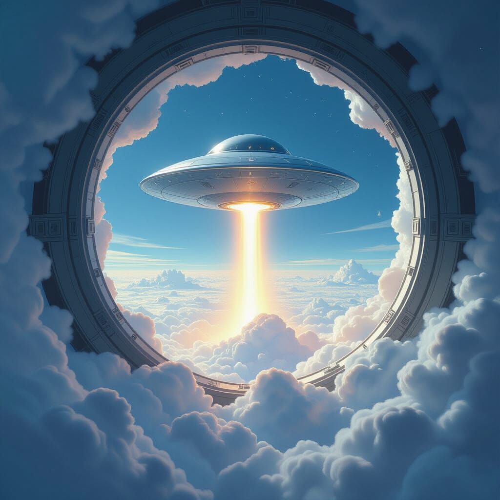UFO Ascends Through Sky Portal, Impasto Style