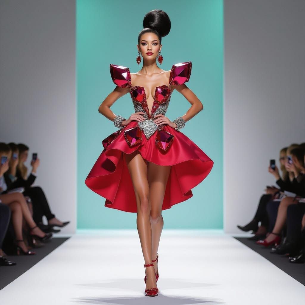 Playful Fashion Model Caricature with Ruby Accessories