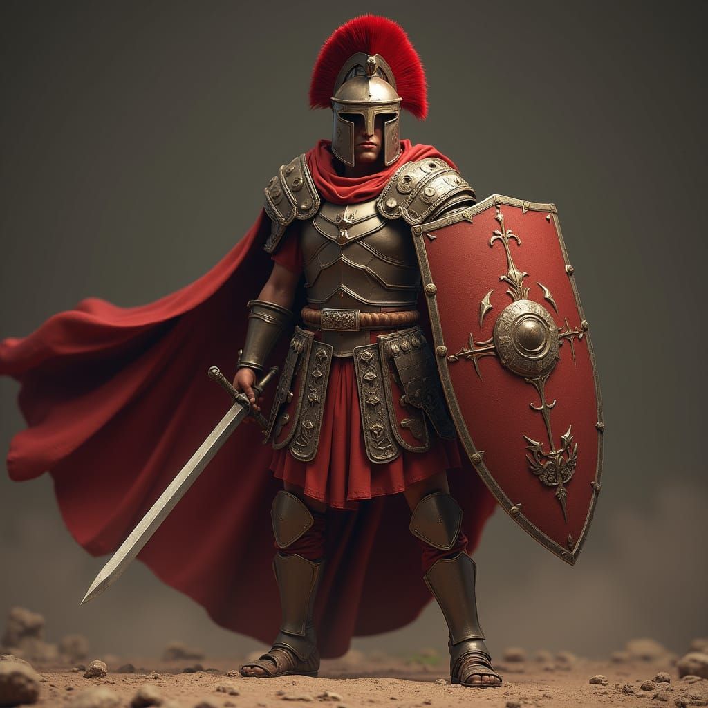 Imperial Legionnaire Stands Ready in Crimson Armor