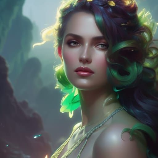 Mystical Calypso Island Portrait in Hyperdetailed Digital Ar...