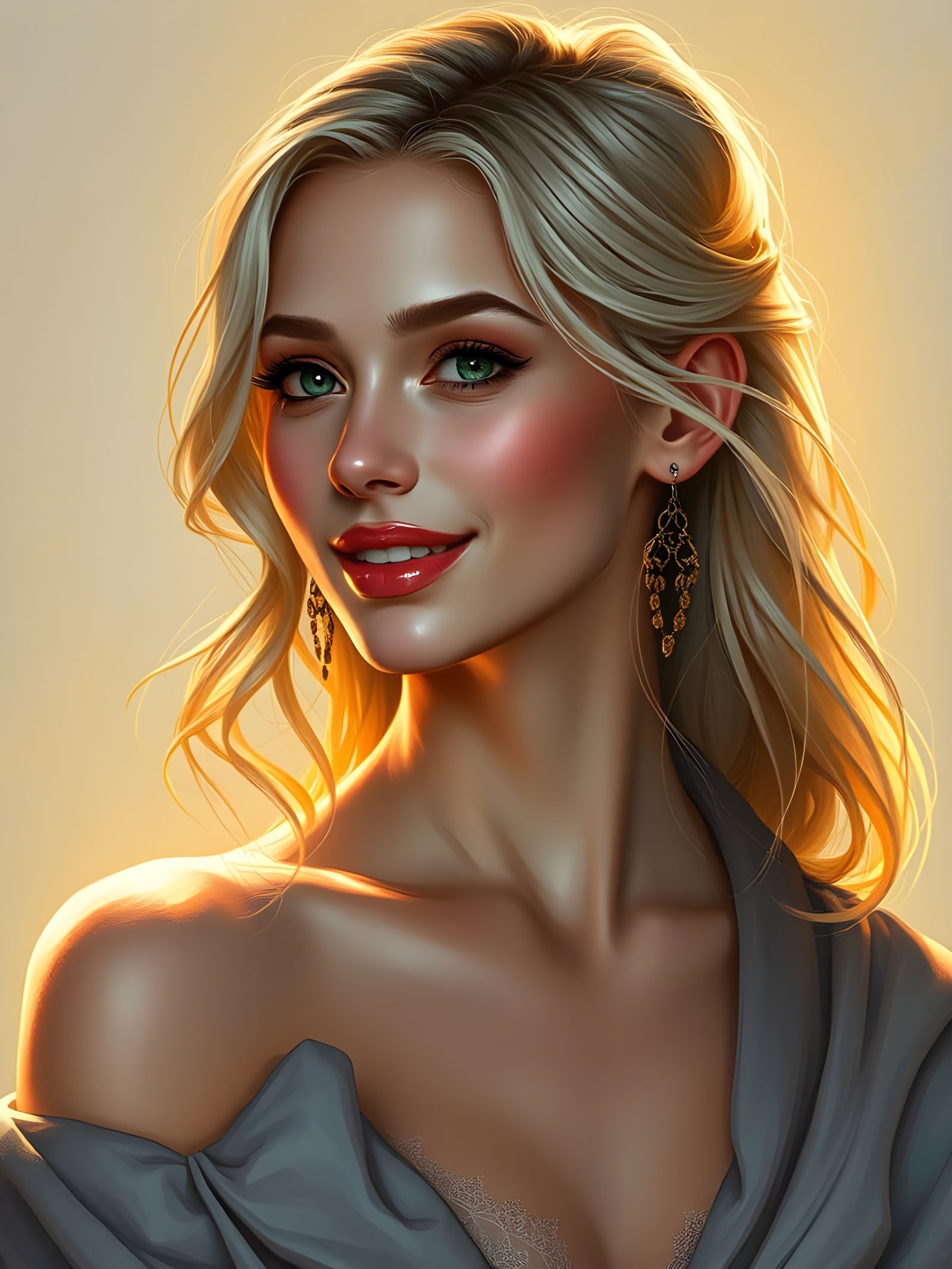 Hyperrealistic Oil Painting of a Young Woman in a Vibrant Ar...