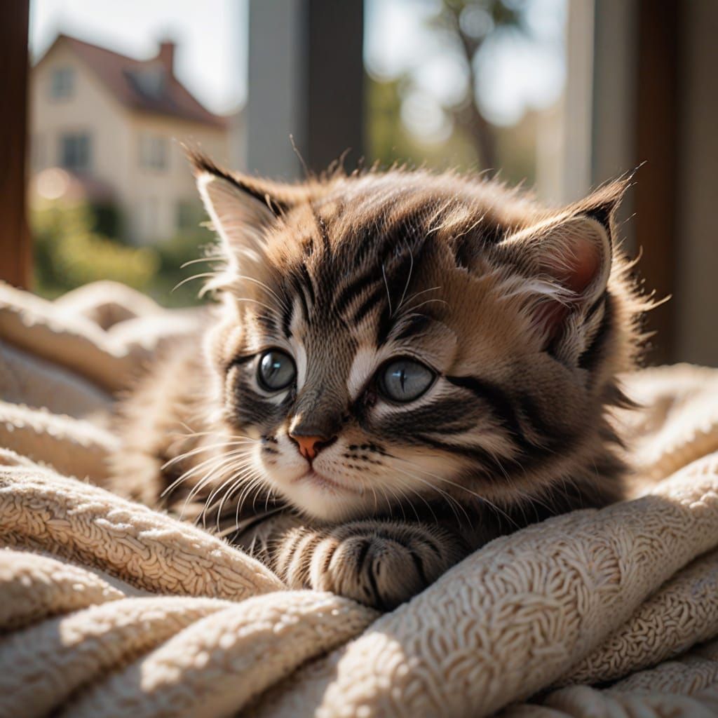 Surreal Whimsy of a Sleeping Kitten in Pastel Hues