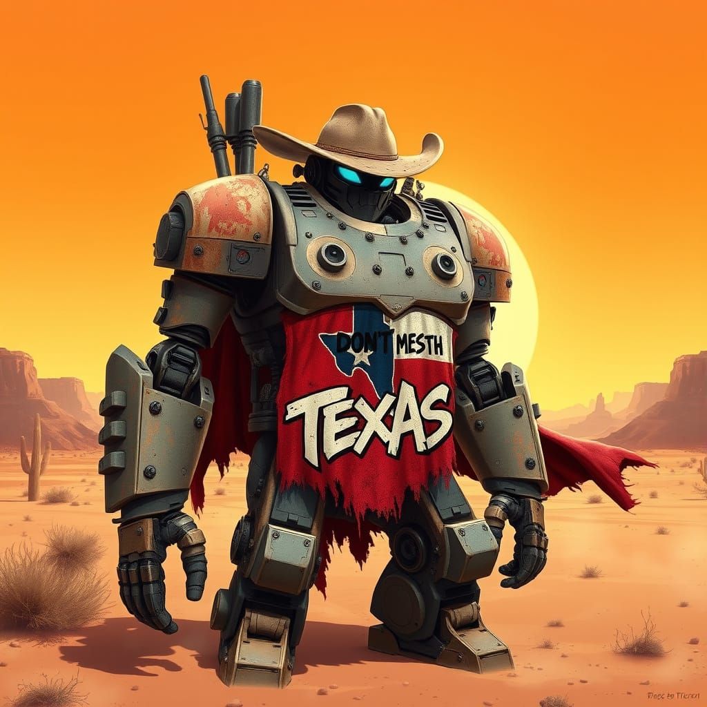 Cyberpunk Cowboy Robot Stands Tall in Texas Desert