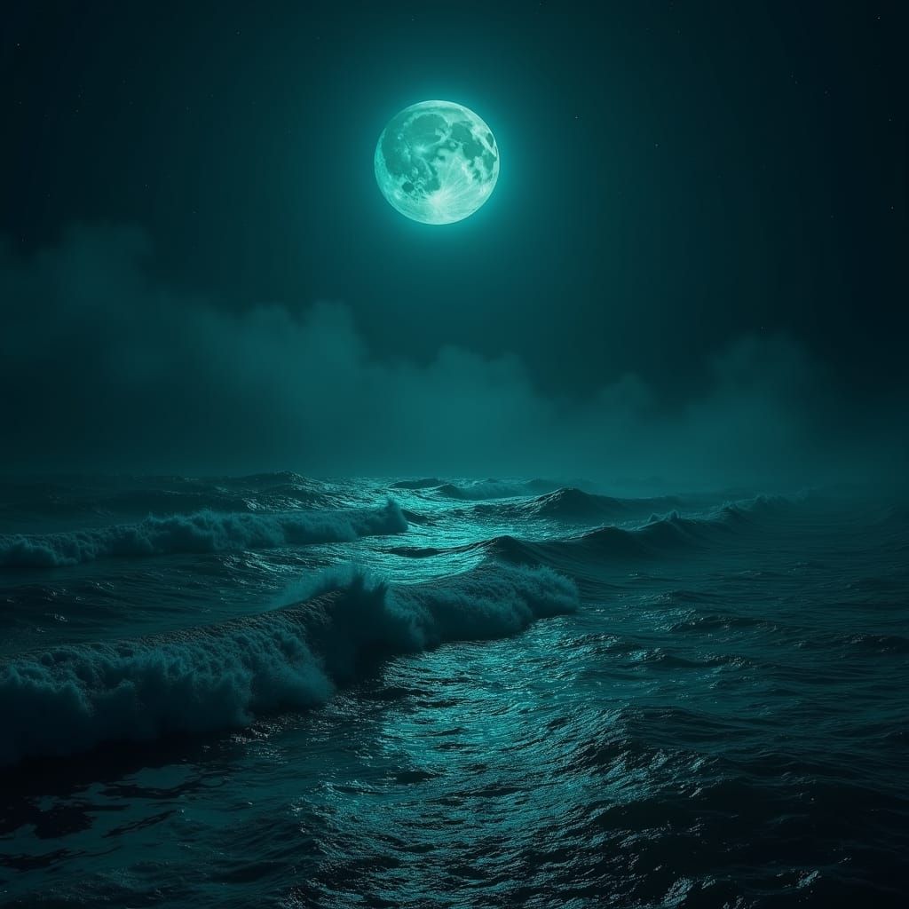 Bioluminescent Ocean at Night: Hyperrealistic Textures