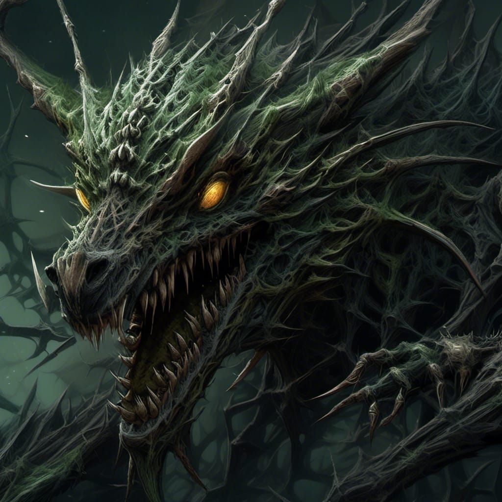 Eerie Undead Dragon Bear Portrait in Surrealist Style