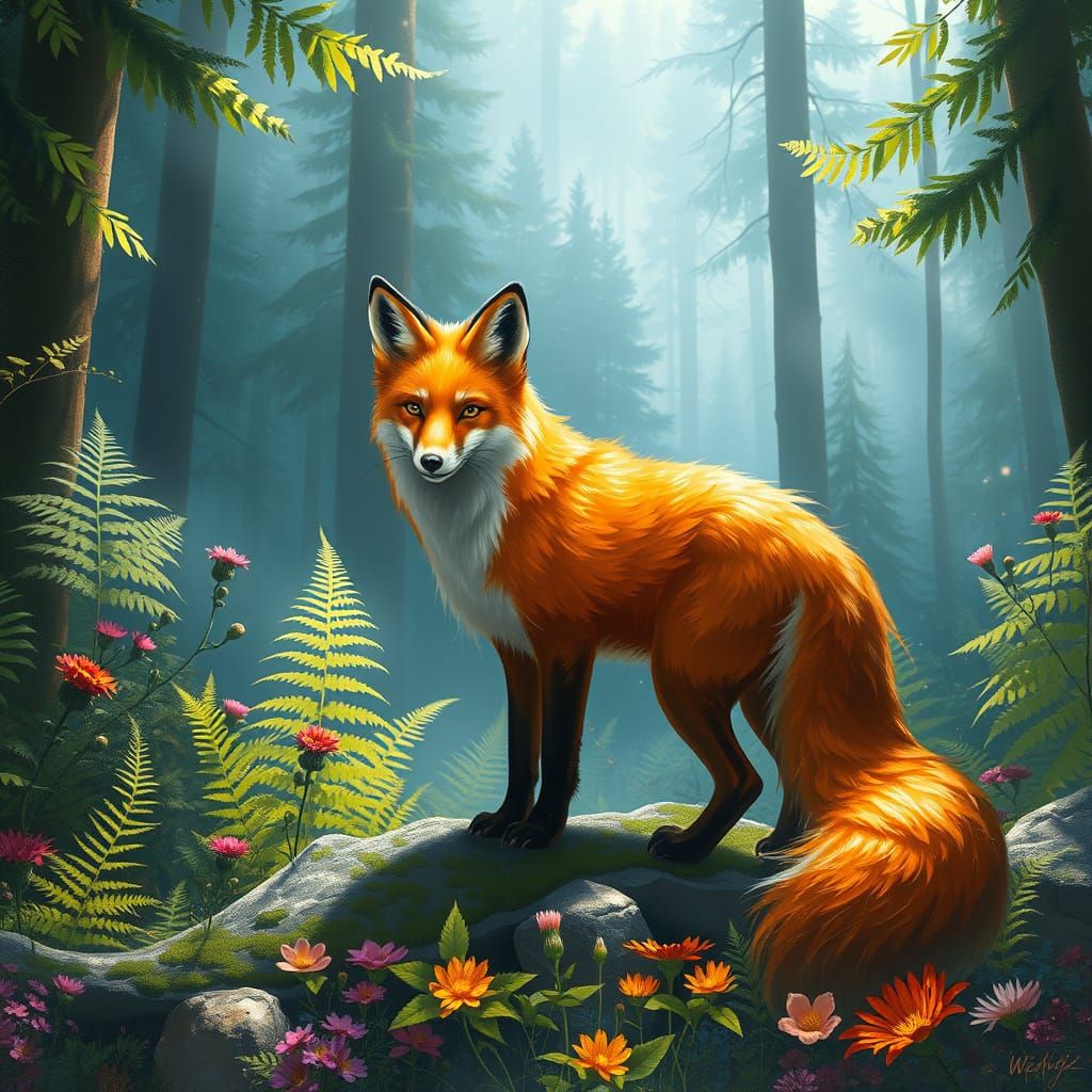 Majestic Firefox in Vibrant Forest