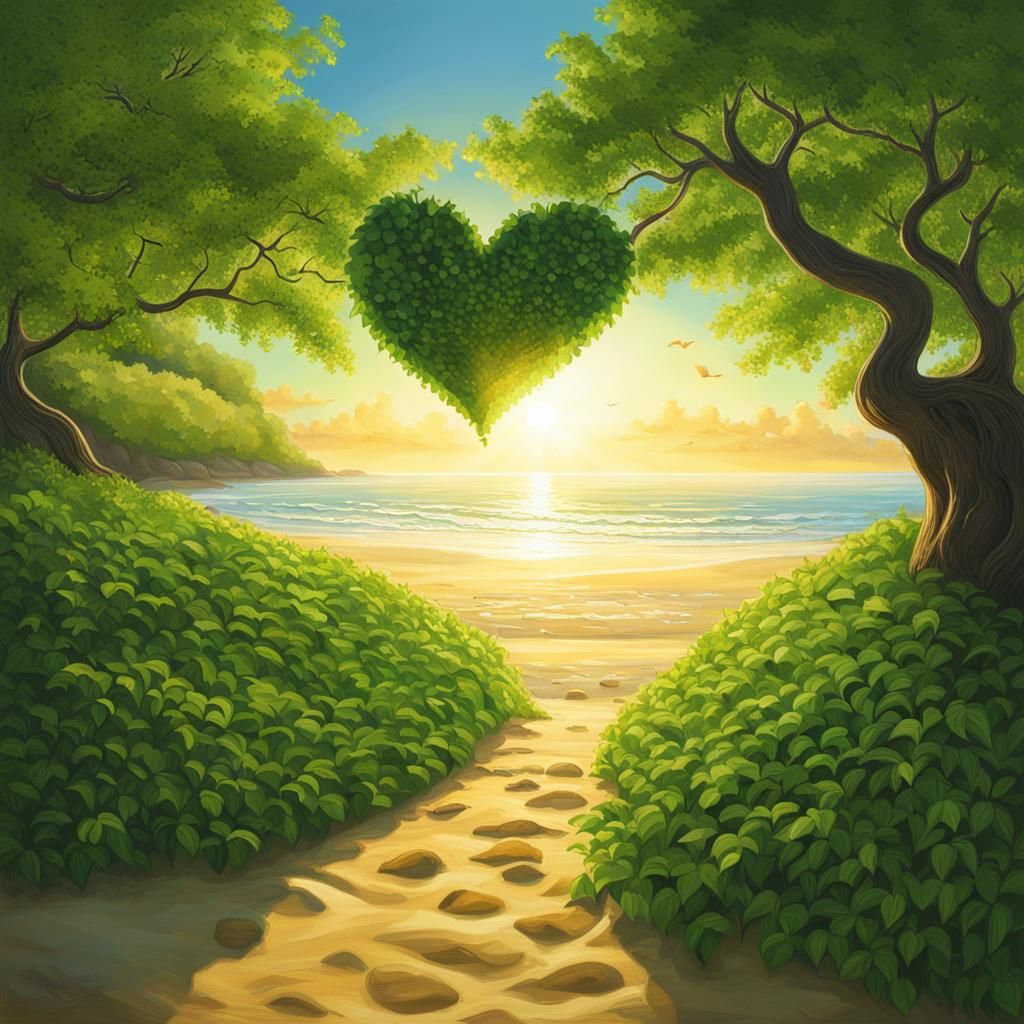 Heart on Beach in Detailed Graffiti Art Style