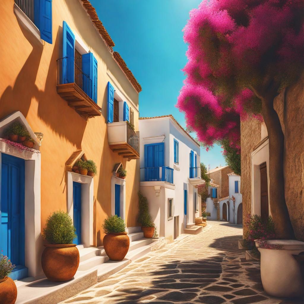 Greek Village with Gods in Hyperdetailed Art