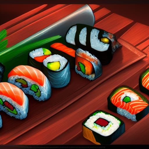 Fantastical Sushi: Detailed Matte Painting in Deep Color