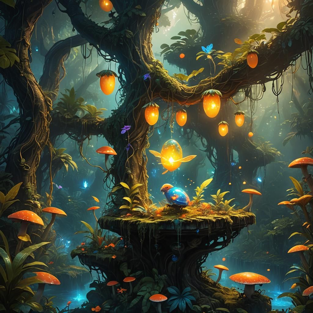 Glowing Mango in Ethereal Jungle Fantasy World