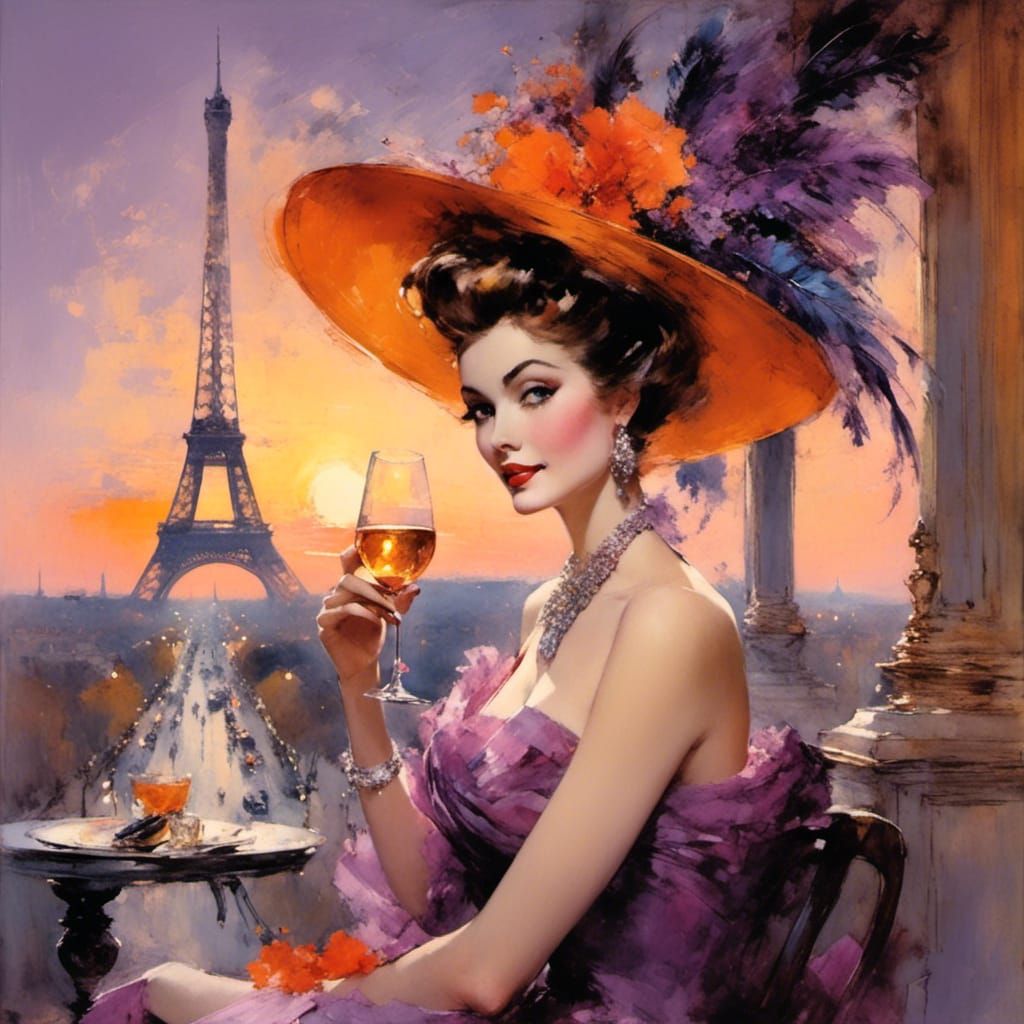 Elegant Parisian Woman with Eiffel Tower View