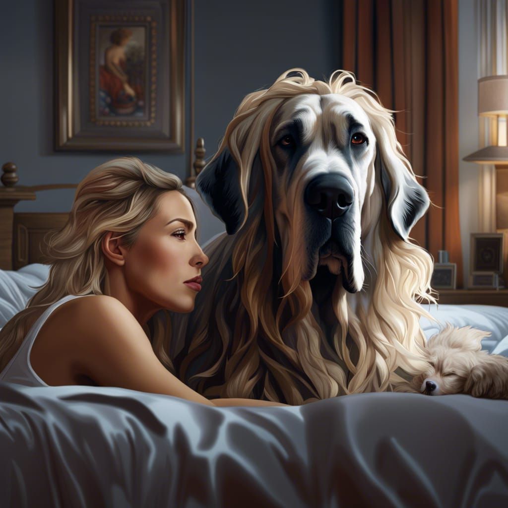 Woman and Great Dane Artwork in Hyperrealism