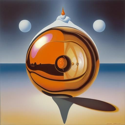 Surreal Beam Reflected in Orange Sphere, Dali Style