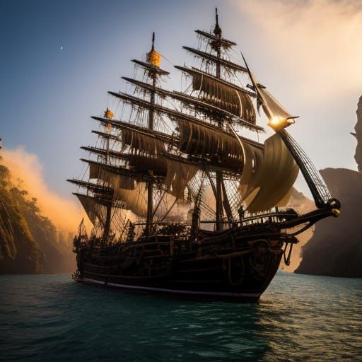 The Black Pearl: Hyperrealistic Pirate Ship Fantasy Art
