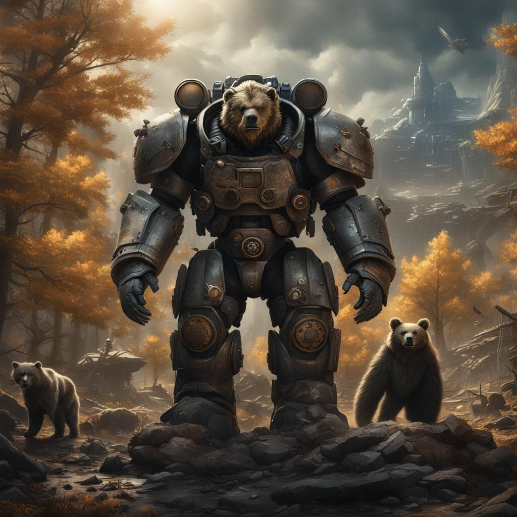 Fallout Power Armor Surrounded by Wasteland Threats