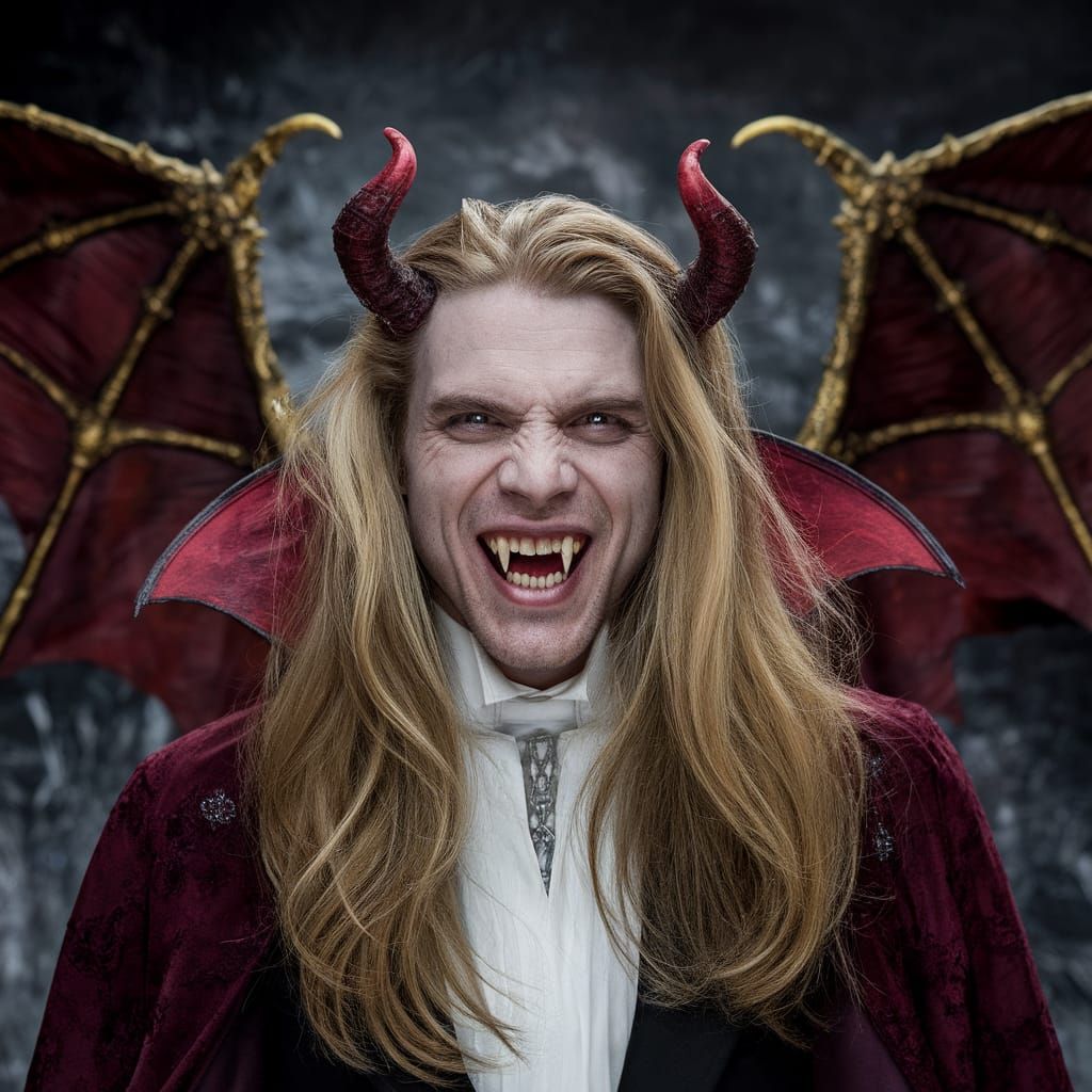 Dysfunctional Vampire Man with Blonde Hair and Wings