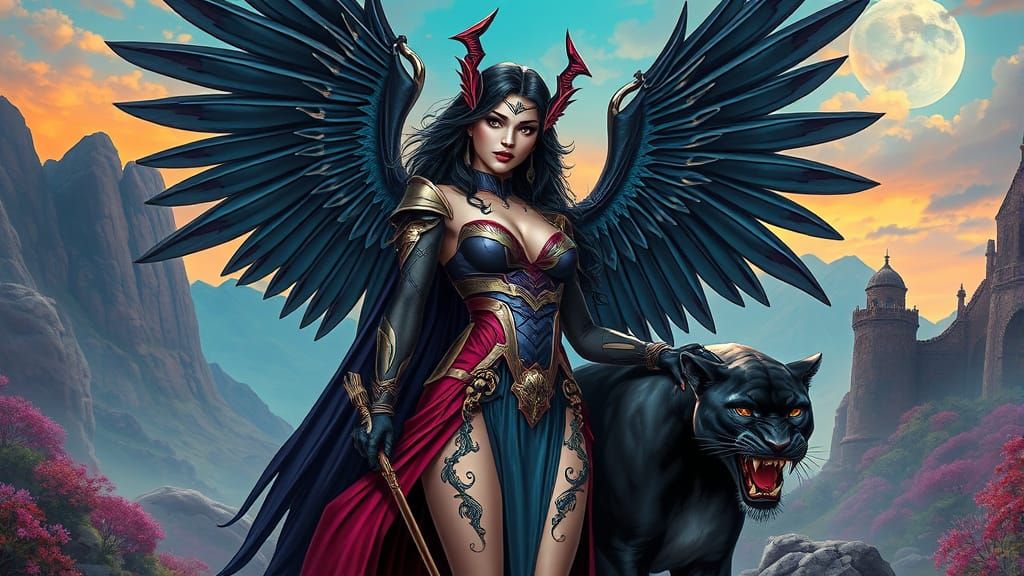 Vampire Woman with Eagle Wings in Cosplay