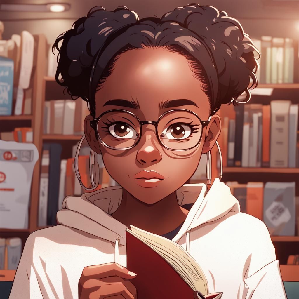 Anime Girl Reading at Bookstore Counter