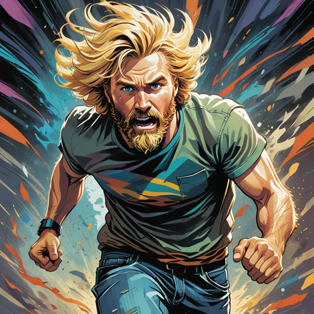 Man Fleeing in Comic Book Art Style